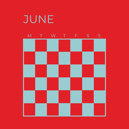 Vector illustration of a chessboard with the word june on a red background. Undated Template Calendar June Bold Red Colorの写真素材