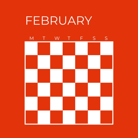 Chess board on red background. Vector illustration. Eps 10. Undated Template Calendar February Red Colorの写真素材