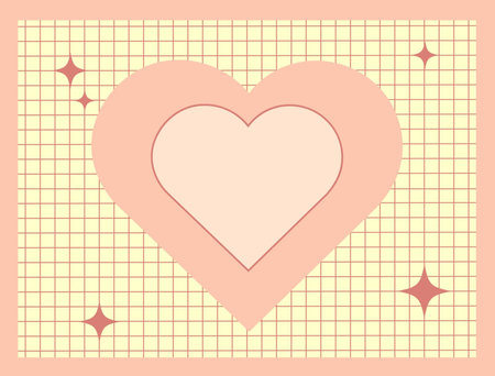 Valentine's day card with heart and stars. Vector illustration. Check Grid pattern in pink cream tones. Delicate lines form a subtle check with heart love in the middleの写真素材