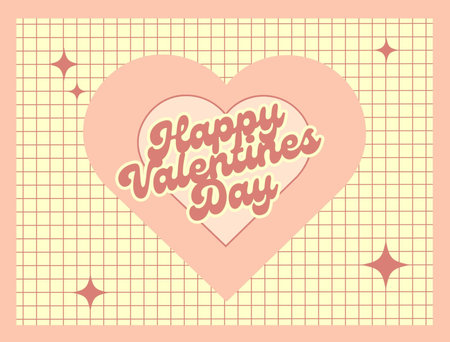 happy valentines day design, vector illustration eps10 graphic. Check Grid pattern in pink cream tones. Delicate lines form a subtle check with heart love in the middleの写真素材