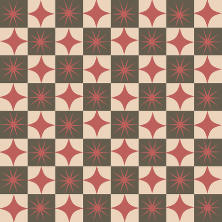 Seamless pattern with stars in retro style. Vector illustration. Red Retro seamless checkerboard pattern with stars mid century modernの写真素材