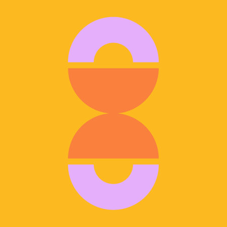 Number 8 icon in flat style. Eight vector illustration on yellow background. Orange Purple Half Circle Half Moon Mid Century Modernの写真素材