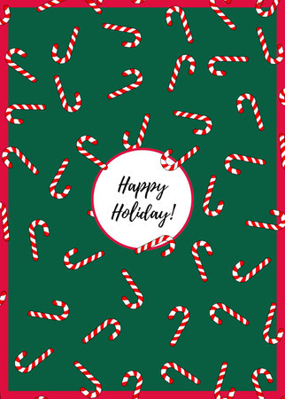 Holiday Gift Christmas card with candy canes on green background. Vector illustration.の写真素材