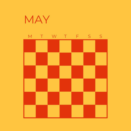 Vector illustration of a chessboard with the word May in red. Undated Template Calendar May Yellow Colorの写真素材