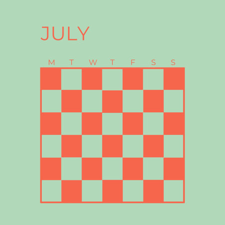 Vector illustration of a chess board with the word july written in it. Undated Template calendar July Sage Green Colorの写真素材