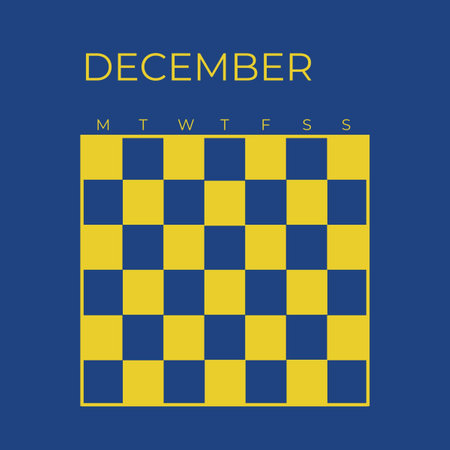 Chess board vector icon. Checkerboard symbol on blue background. Undated Template calendar December Navy Blue Colorの写真素材