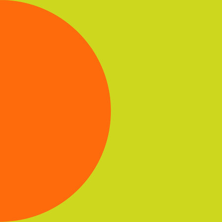Abstract orange circle on green background. Vector illustration for your design. Orange Neon Green Half Circle Half Moon Mid Century Modernの写真素材