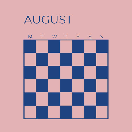 Vector illustration of a checkered chessboard on a pink background. Undated Template calendar August Pink Colorの写真素材