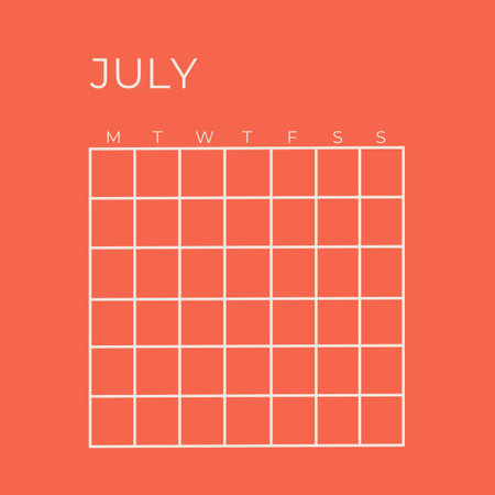 Monthly calendar for July 2021. Simple minimalistic design. Vector illustration. Undated Template Calendar July Planner Red Colorの写真素材