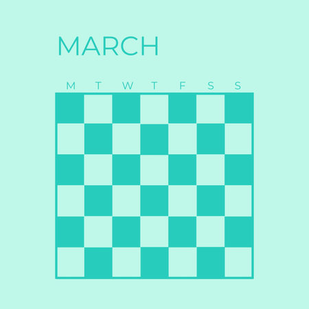Vector illustration of a chess board. A checkered background. Undated Template Calendar March Pastel Blue Colorの写真素材