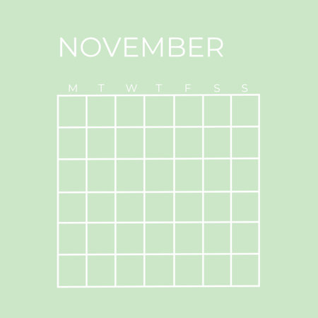 November month planner. Monthly calendar for the month of November. Monthly planner. Undated Template Calendar November Sage Green Colorの写真素材