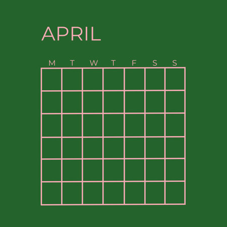 April month calendar icon. April month calendar vector illustration. April month calendar. Undated Template Calendar April Planner Green Colorの写真素材
