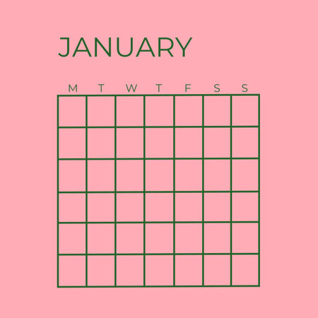 Monthly calendar for January. Vector illustration on a pink background. Undated Template Calendar January Planner Pink Colorの写真素材