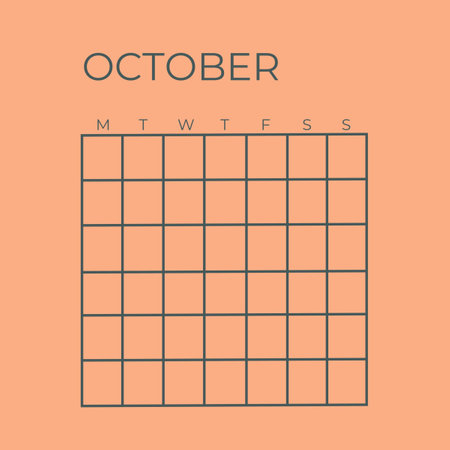 October month calendar, week starts on Monday. Simple vector illustration. Undated Template Calendar October Peach Colorの写真素材