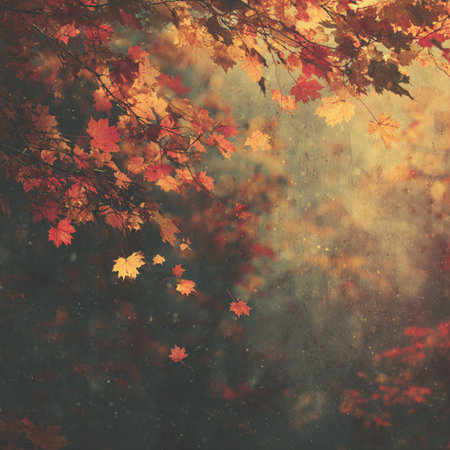 Autumn background with falling leaves, vintage toned image with space for text. autumn leaves background in the parkの素材