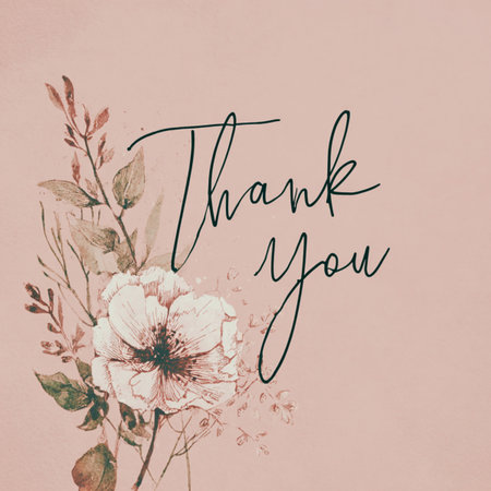 Thank you card with watercolor flowers and hand lettering. Vector illustration. greeting thank you card with flowersの素材