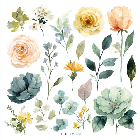 Watercolor flowers set. Hand painted watercolor illustration. Isolated on white background. set of flowers clip artの素材