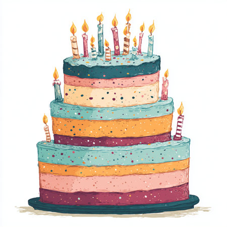 cake with candles isolated on white background. Vector illustration. watercolor cake with candlesの素材
