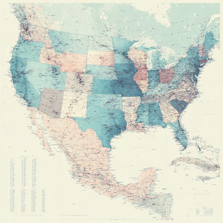 Grunge map of the world with states and cities in scrapbooking style. map of north america usaの素材