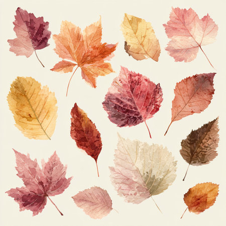 Set of autumn leaves isolated on white background. Watercolor illustration. autumn leaves background clip art setsの素材