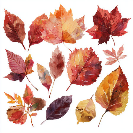 Watercolor autumn leaves set isolated on white background. Vector illustration. autumn leaves background clip art setsの素材