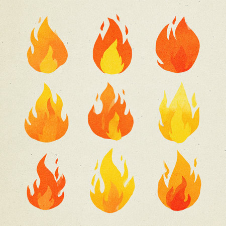 Fire icons on old paper background. Vector illustration. Eps 10. Dramatic fire flames explosion clip art fiery trailの素材