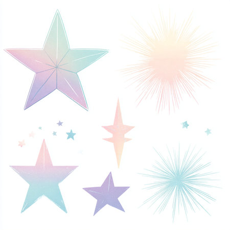 Set of stars in pastel colors on white background. Vector illustration. gradient watercolor stars clip art setの素材