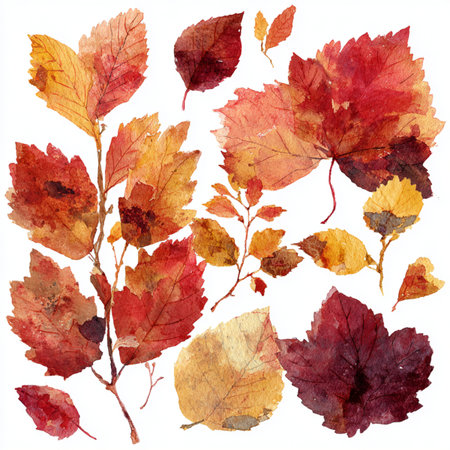 Watercolor autumn leaves set. Hand painted illustration isolated on white background. autumn leaves background clip art setsの素材