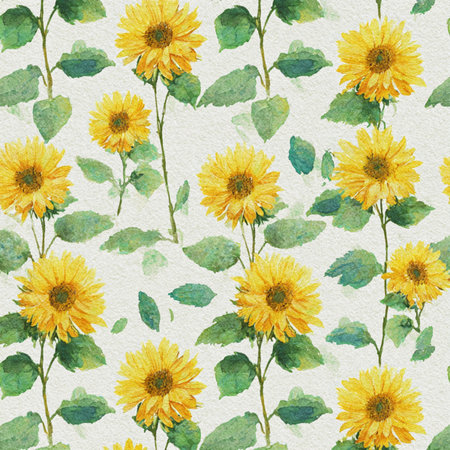 Seamless pattern with sunflowers. Floral watercolor background. seamless pattern of sunflowersの素材
