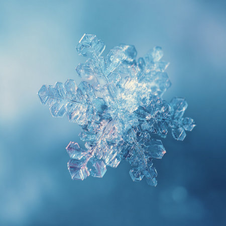 Snowflakes on a blue background. Shallow depth of field. snowflake on a blue backgroundの素材