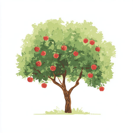 Apple tree isolated on white background. Vector illustration in watercolor style. red apple tree isolated in white clip artの素材