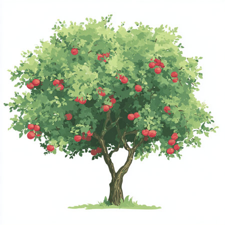 Apple tree isolated on white background. Vector illustration. Eps 10. red apple tree isolated in white clip artの素材