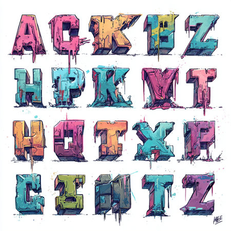 Vector set of hand drawn graffiti font. Grunge style alphabet. hand drawn font alphabet clip art setの素材