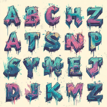 Vector set of grunge alphabet letters and numbers in graffiti style. hand drawn font alphabet clip art setの素材
