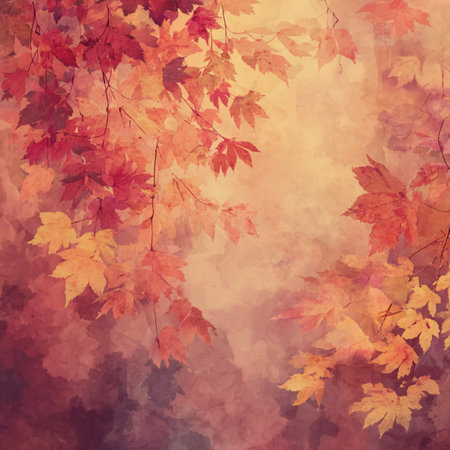 Autumn leaves on grunge watercolor background. Vector illustration. autumn leaves background in the parkの素材