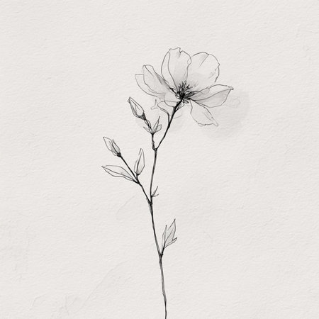 Hand drawn black and white flower on a white background. Watercolor illustration. hand drawn flower clip artの素材