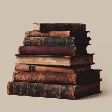 Pile of old books isolated on a white background. Vintage style. pile of old books isolatedの素材