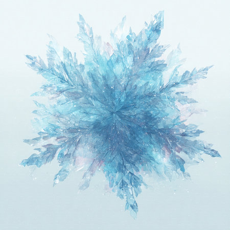 Abstract watercolor snowflake on white background. Digital art painting. blue snowflake on white backgroundの素材