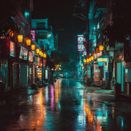 Ho Chi Minh city street at night, Vietnam. night in the city street landscapeの素材