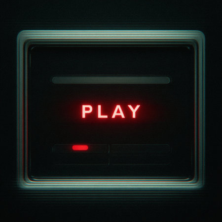 Play button on a dark background, 3d render, square image. retro dvd video interface screen with PLAY iconの素材