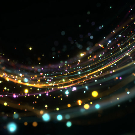 abstract background with glowing particles. lines and bokeh effect. abstract gold blue neon backgroundの素材