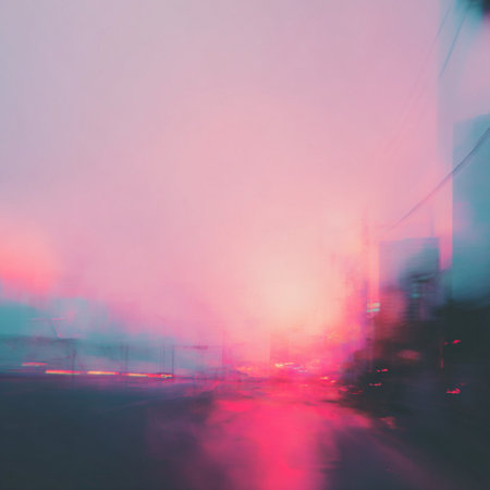 Blurred of car on road in city at night, abstract background. abstract full screen pink tones backgroundの素材