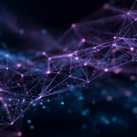 Abstract polygonal space low poly dark background with connecting dots and lines. Connection structure. 3d rendering. dark futuristic data networkの素材