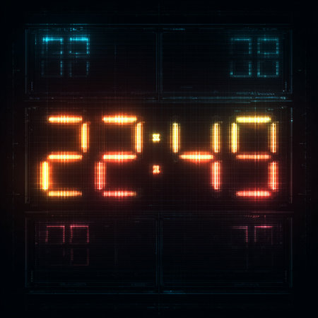 Digital display of digital clock, 3d rendering. Computer digital drawing. neon digital countdown timerの素材