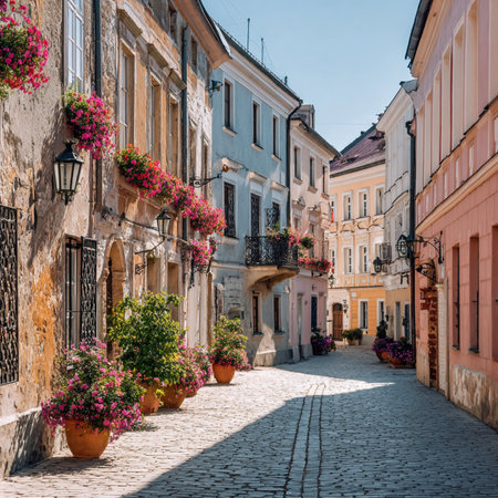Alleyway. Sighisoara. Transylvania. Romania. Czech Street : A quiet, historical European street with beautiful architectureの素材