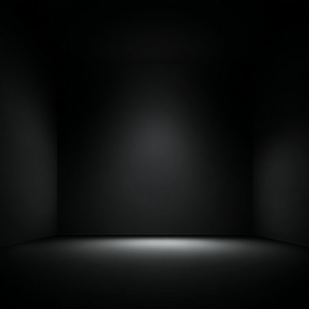 Empty dark room with spotlight, 3d rendering. Computer digital drawing. black minimalist backgroundの素材