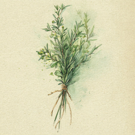 Hand drawn rosemary twig. Watercolor botanical illustration. Rosemary Fresh herbs tied with twine, perfect for cooking and culinary useの素材
