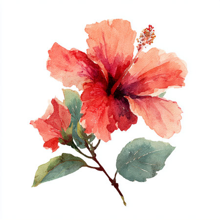Watercolor hibiscus flowers. Hand painted illustration isolated on white background. watercolor hibiscus flower botanical floralの素材