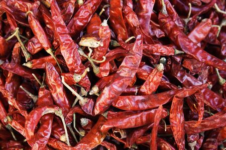 Dried red Indian Chilis from a marketの写真素材