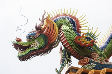 A close up of a temple dragon.  This is in the Chinese style and has much symbolism to the Chinese.の写真素材